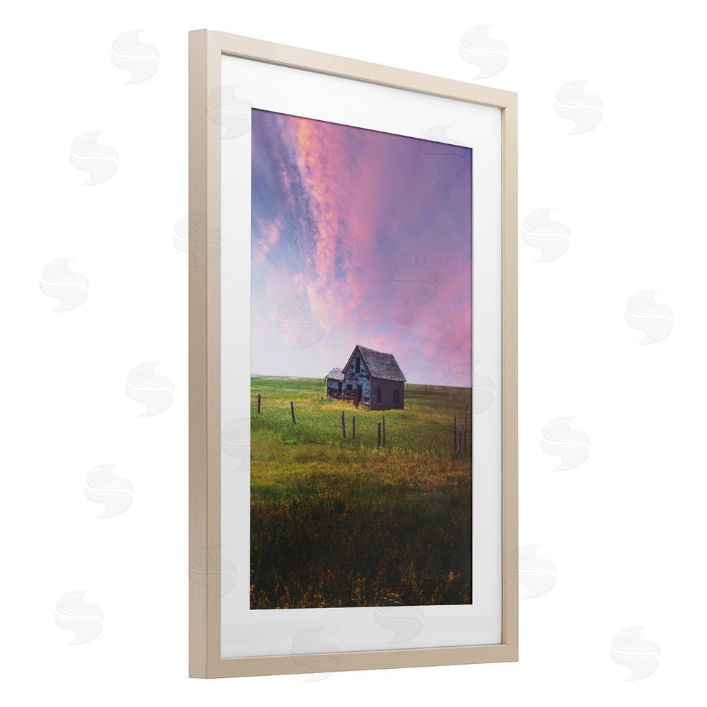 Annie Bailey Art Kinship Cottage & Pastel Sky Birch Framed Print Under Glass with White Mat Wall Art