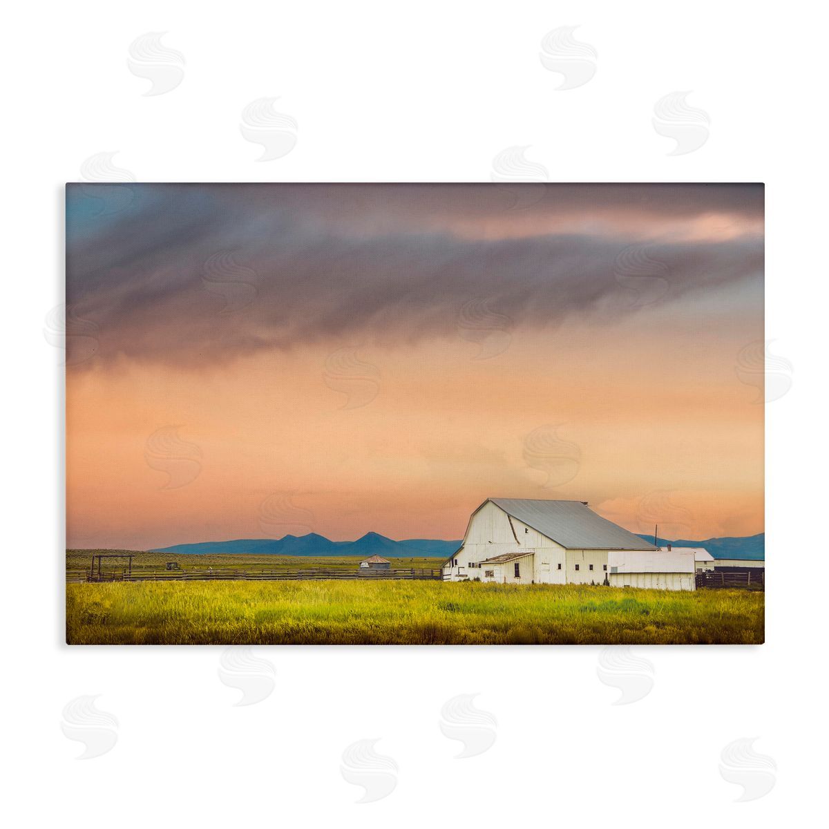 Annie Bailey Art Vintage White Barn at Sunrise Canvas Wall Art Print