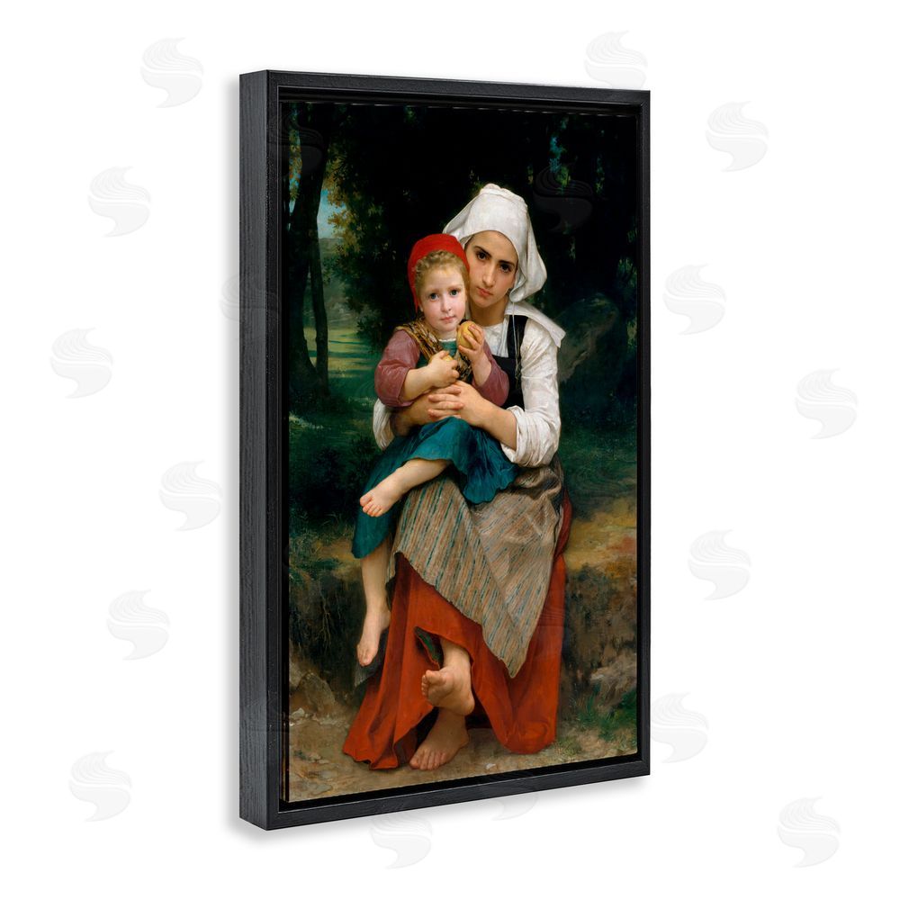 William Adolphe Bouguereau Classical Bouguereau Brother & Sister Black Floating Frame Canvas Wall Art Print