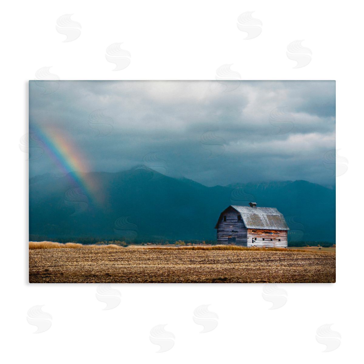 Annie Bailey Art Mission Mountain Barn Rainbow Canvas Wall Art Print