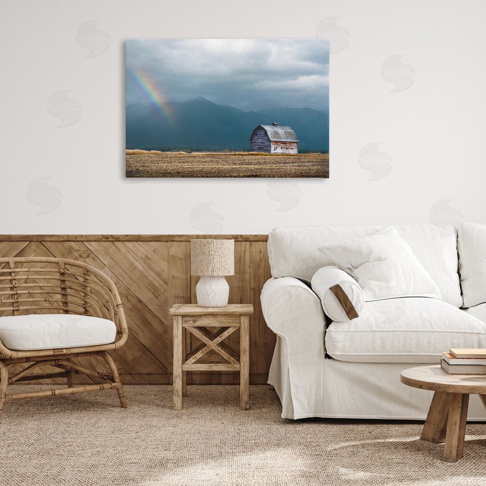 Annie Bailey Art Mission Mountain Barn Rainbow Canvas Art on Wall