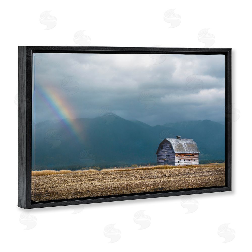 Annie Bailey Art Mission Mountain Barn Rainbow Black Floating Frame Canvas Wall Art Print