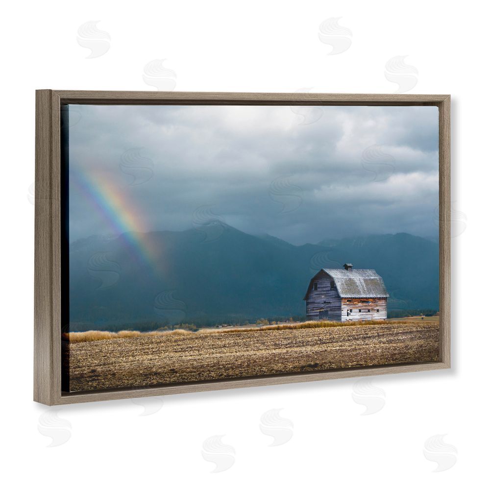 Annie Bailey Art Mission Mountain Barn Rainbow Brown Floating Frame Canvas Wall Art Print