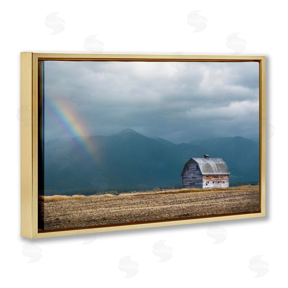 Annie Bailey Art Mission Mountain Barn Rainbow Gold Floating Frame Canvas Wall Art Print