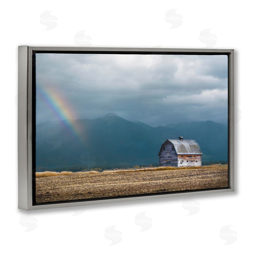 Annie Bailey Art Mission Mountain Barn Rainbow Gray Floating Frame Canvas Wall Art Print