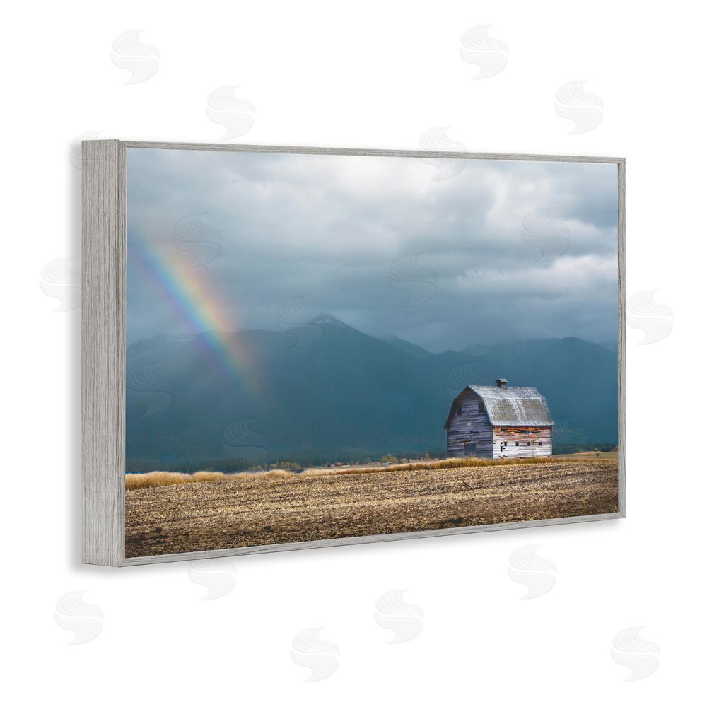 Annie Bailey Art Mission Mountain Barn Rainbow Gray Framed Giclee Wall Art Print