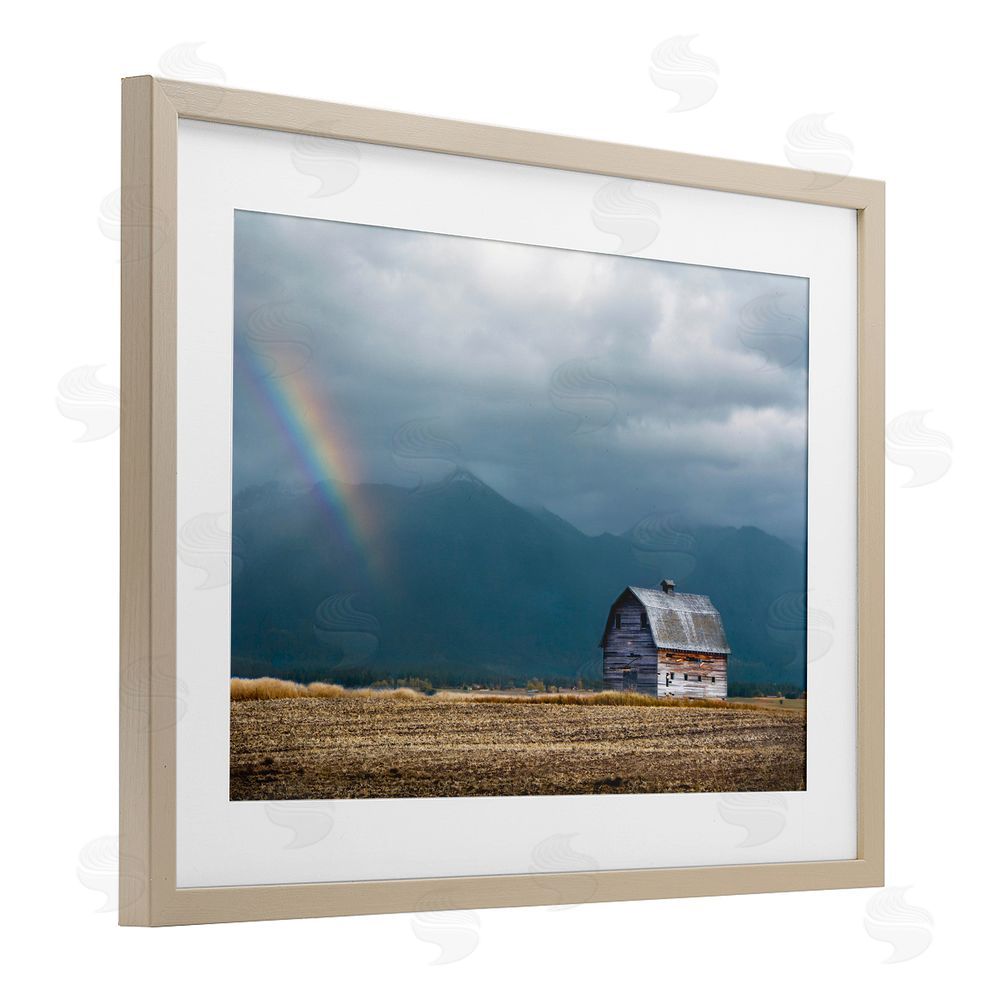 Annie Bailey Art Mission Mountain Barn Rainbow Birch Framed Print Under Glass with White Mat Wall Art