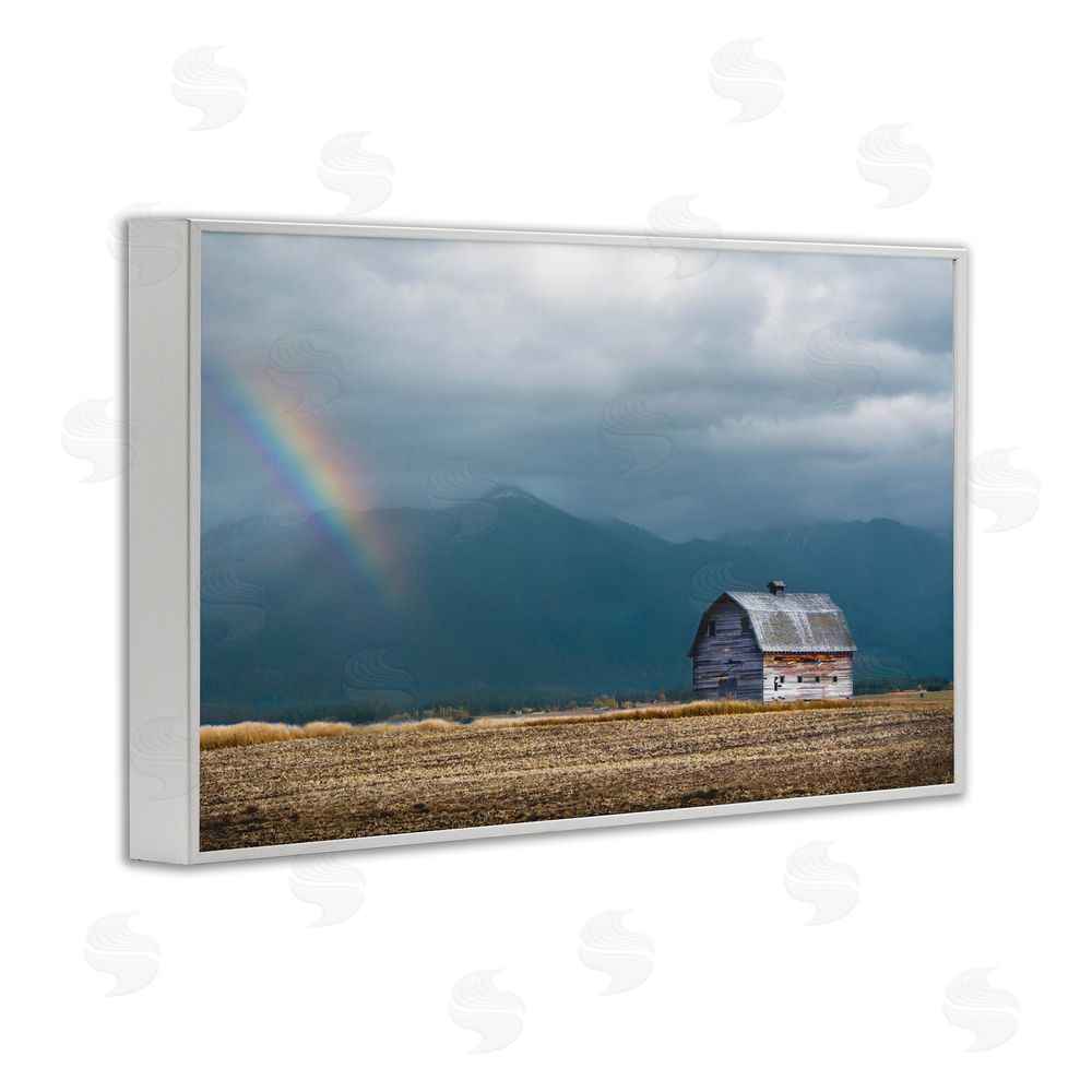Annie Bailey Art Mission Mountain Barn Rainbow White Framed Giclee Wall Art Print