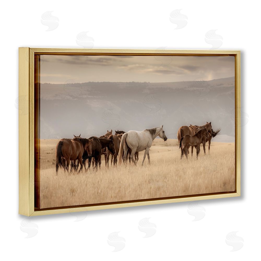 Christy Berry Equestrian Montana Herd Gold Floating Frame Canvas Wall Art Print