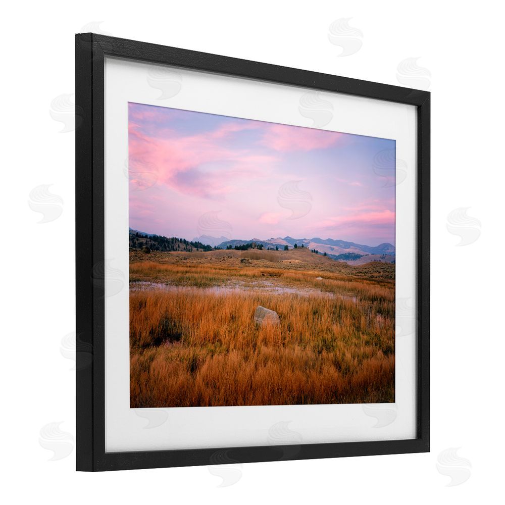 Jim Becia Morning Light, Rock & Grasses Black Framed Print Under Glass with White Mat Wall Art