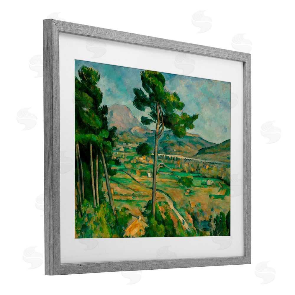 Paul Cezanne Classical Mont Sainte Victoire Gray Framed Print Under Glass with White Mat Wall Art