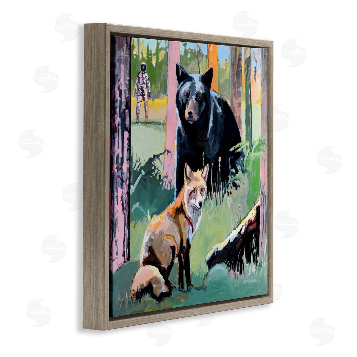 Adam Swanson Forest Animals in Deep Space Brown Floating Frame Canvas Wall Art Print