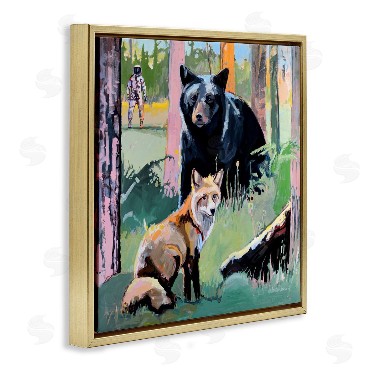 Adam Swanson Forest Animals in Deep Space Gold Floating Frame Canvas Wall Art Print