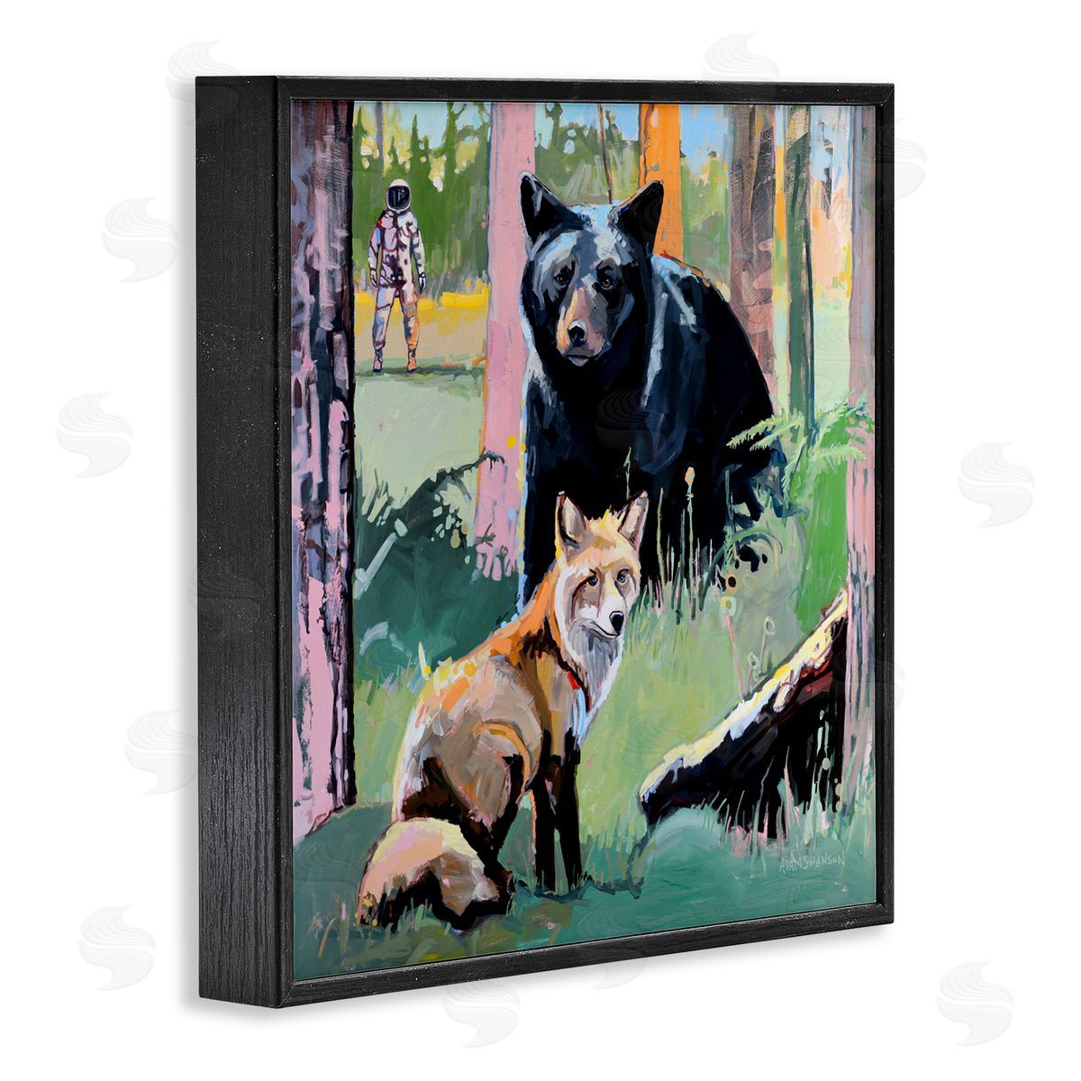 Adam Swanson Forest Animals in Deep Space Black Framed Giclee Print Wall Art