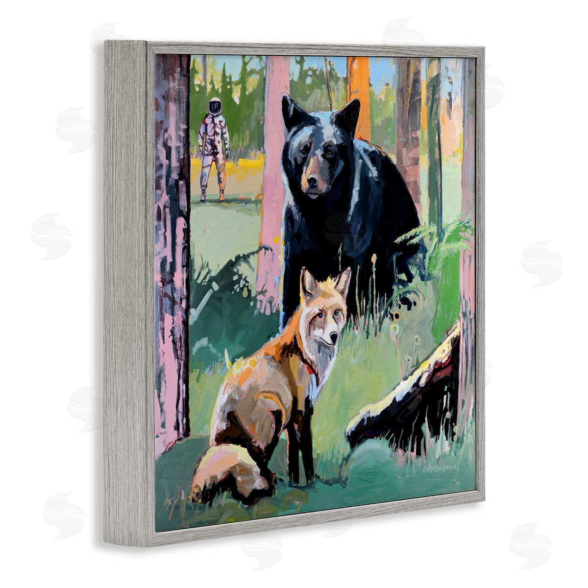 Adam Swanson Forest Animals in Deep Space Gray Framed Giclee Print Wall Art