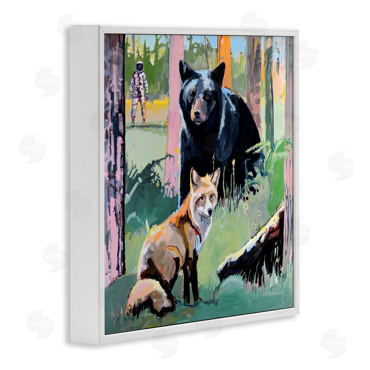 Adam Swanson Forest Animals in Deep Space White Framed Giclee Print Wall Art