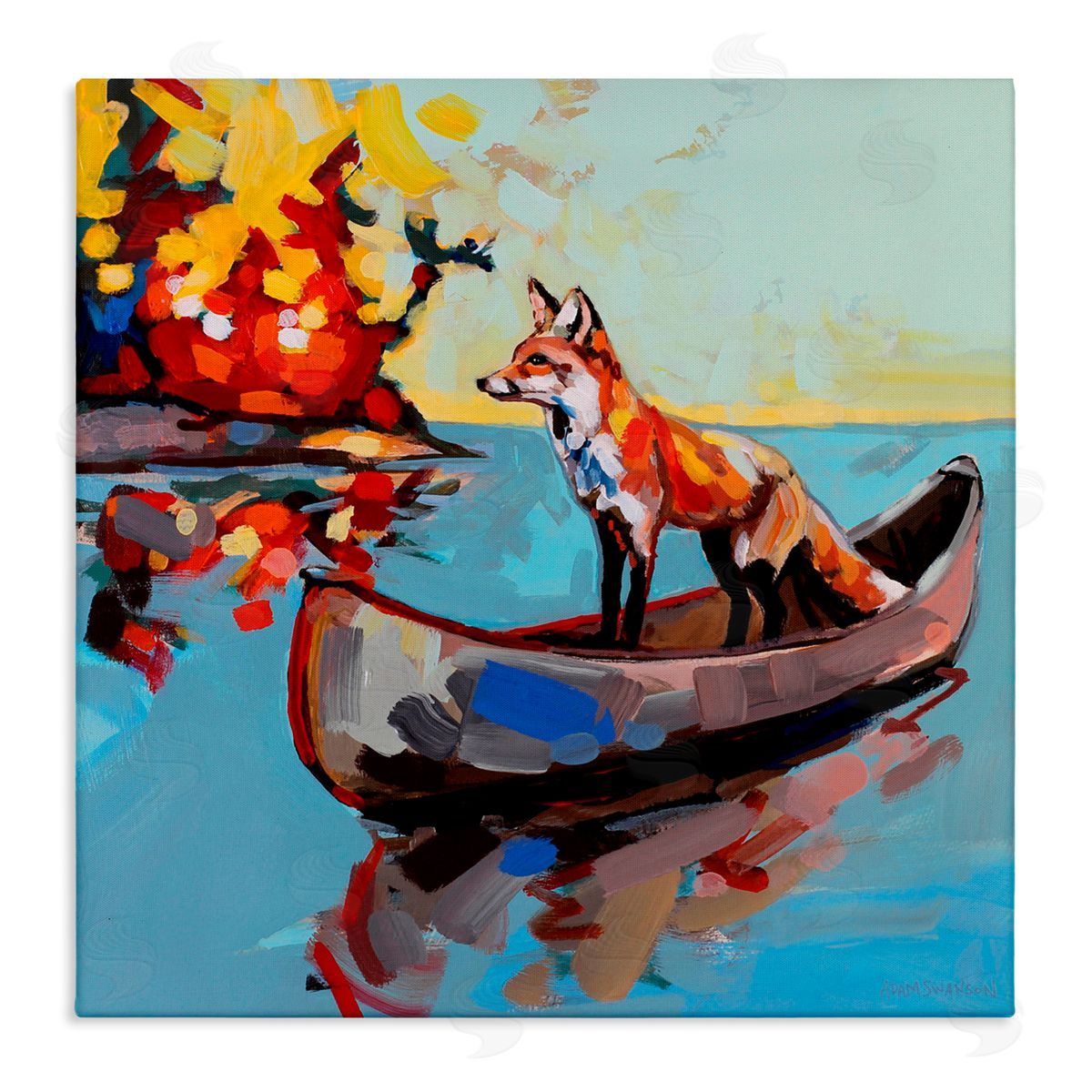 Adam Swanson Fox's Voyage on Canoe Stretched Canvas Wall Art Print