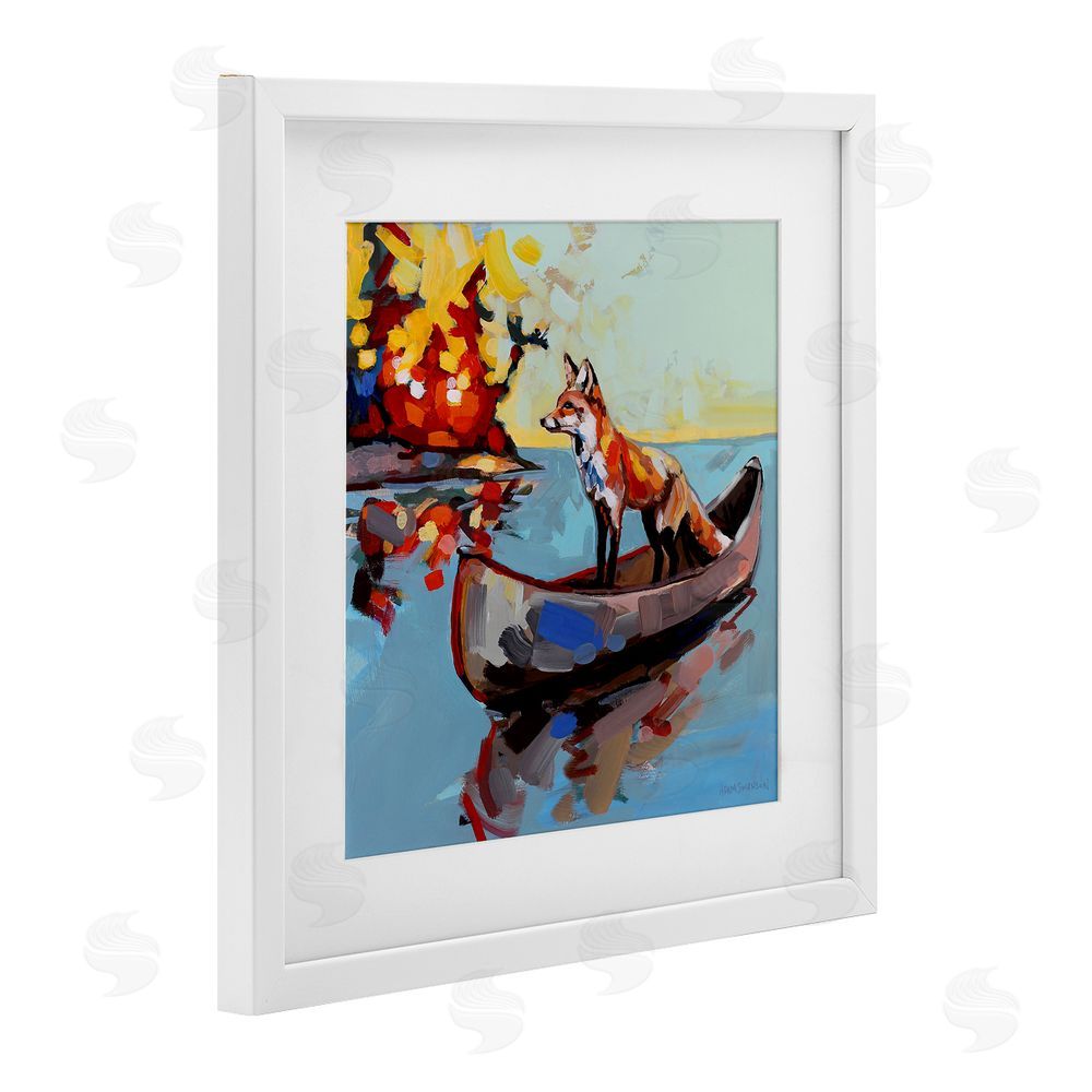 Adam Swanson Fox's Voyage on Canoe White Framed Print Under Glass Wall Art