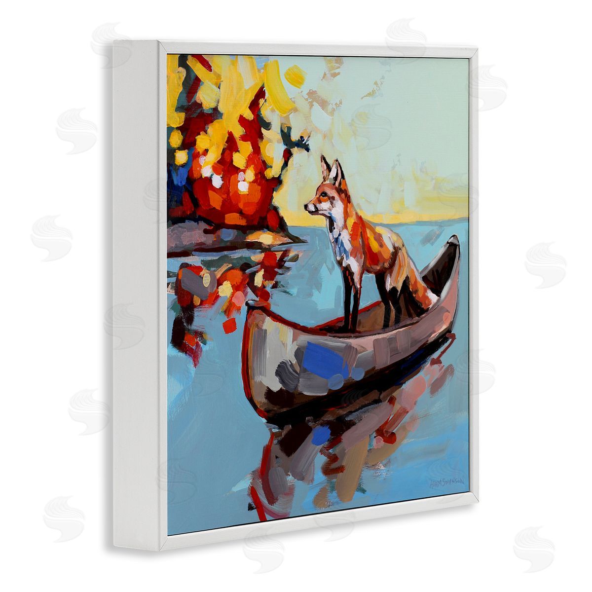 Adam Swanson Fox's Voyage on Canoe White Framed Giclee Print Wall Art