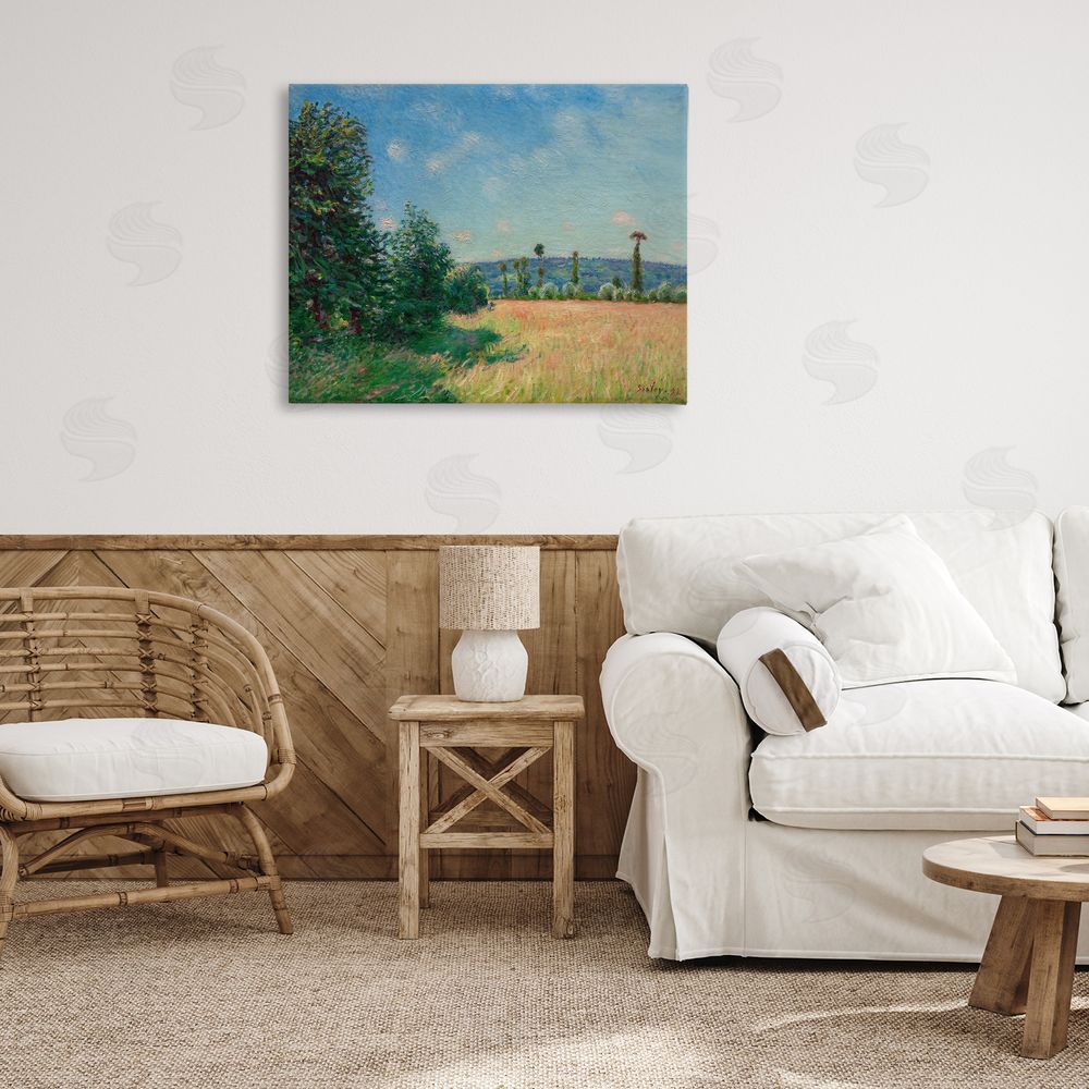 Alfred Sisley Sahurs Meadows in Morning Sun Stretched Canvas Wall Art Print in Room