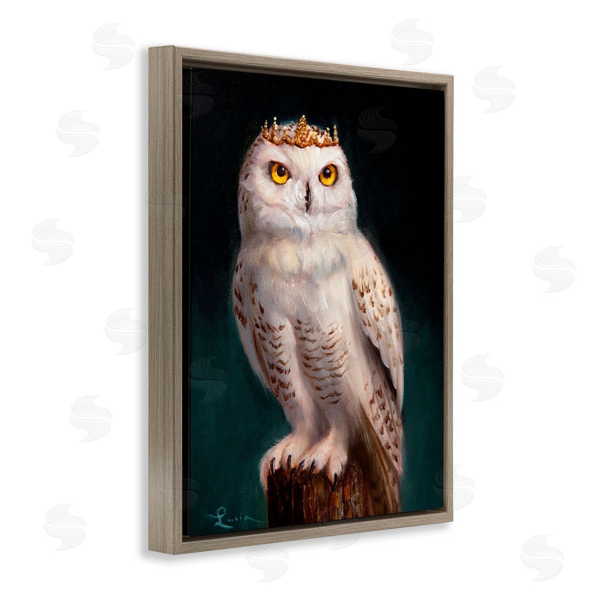 Lucia Heffernan Snowy Owl King Brown Floating Frame Canvas Wall Art Print