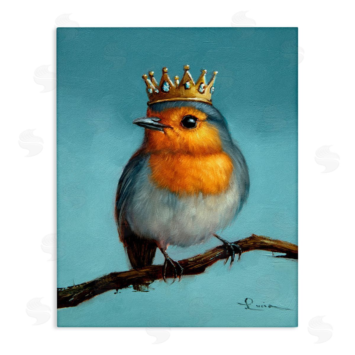Lucia Heffernan Royal Robin Perched Stretched Canvas Wall Art Print