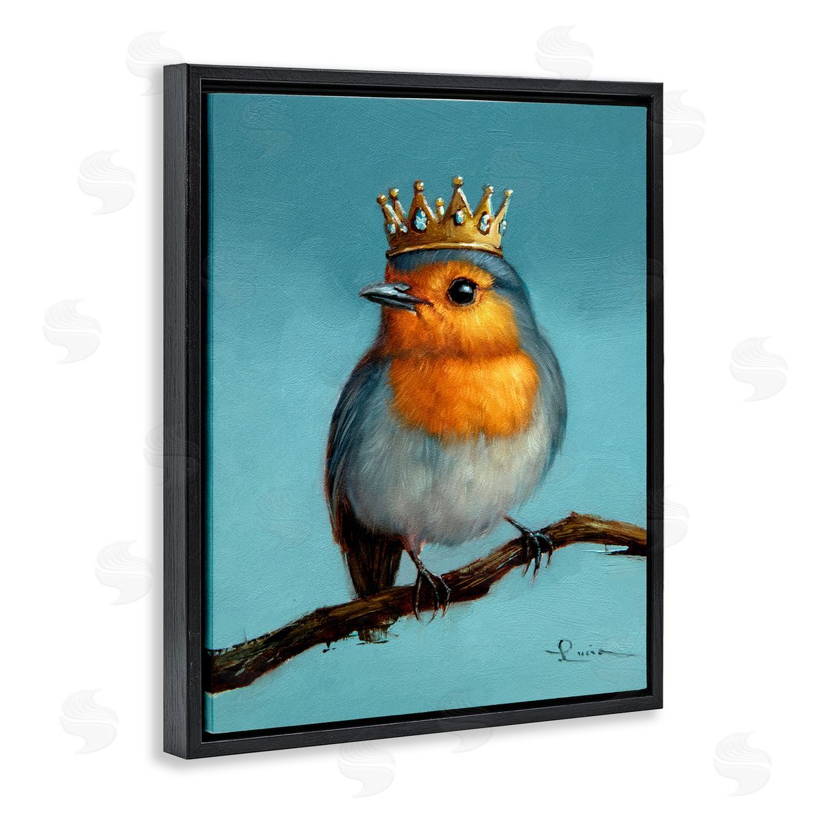 Lucia Heffernan Royal Robin Perched Black Floating Frame Canvas Wall Art Print