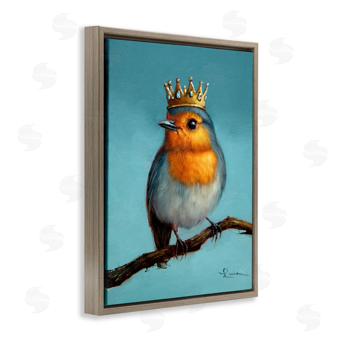 Lucia Heffernan Royal Robin Perched Brown Floating Frame Canvas Wall Art Print