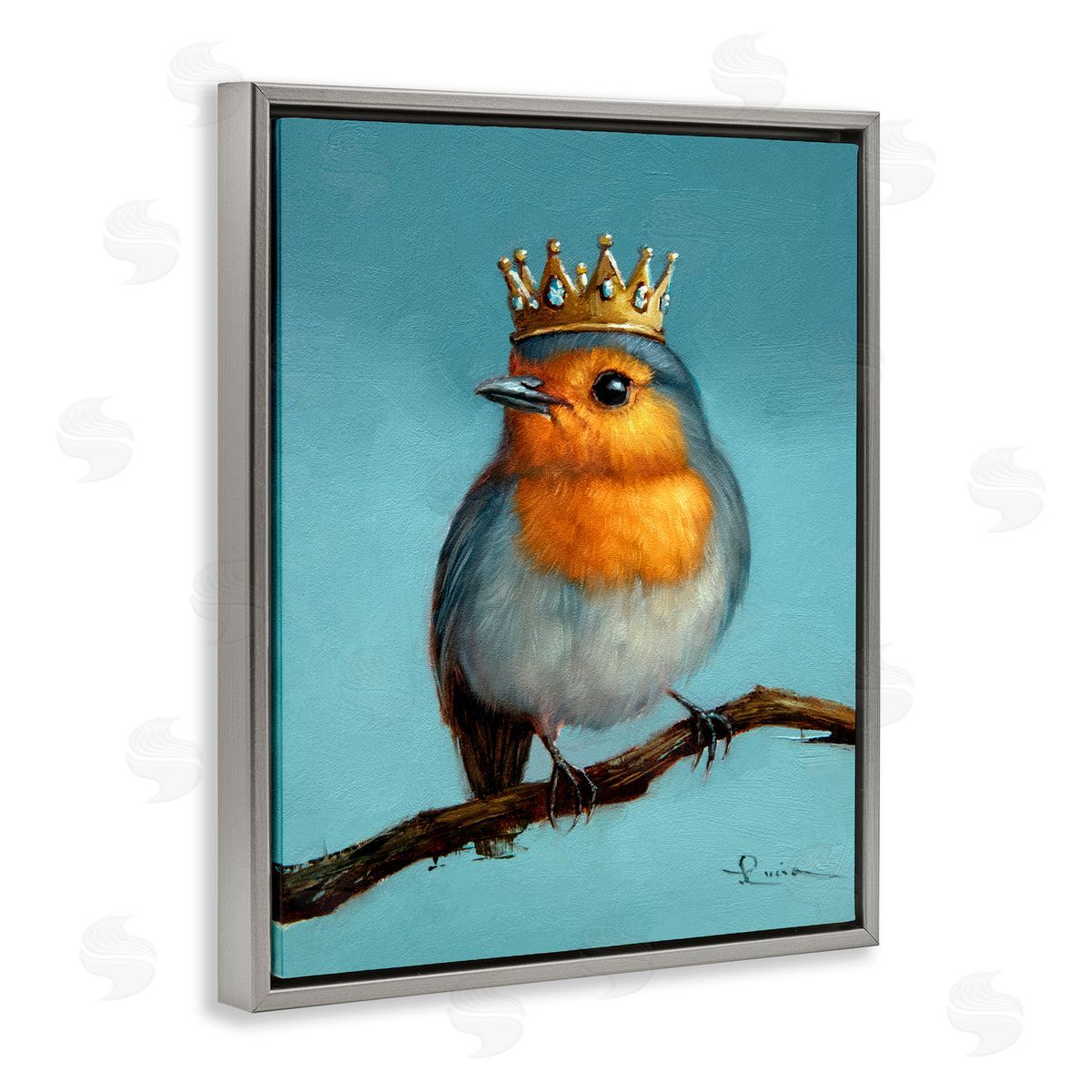 Lucia Heffernan Royal Robin Perched Gray Floating Frame Canvas Wall Art Print