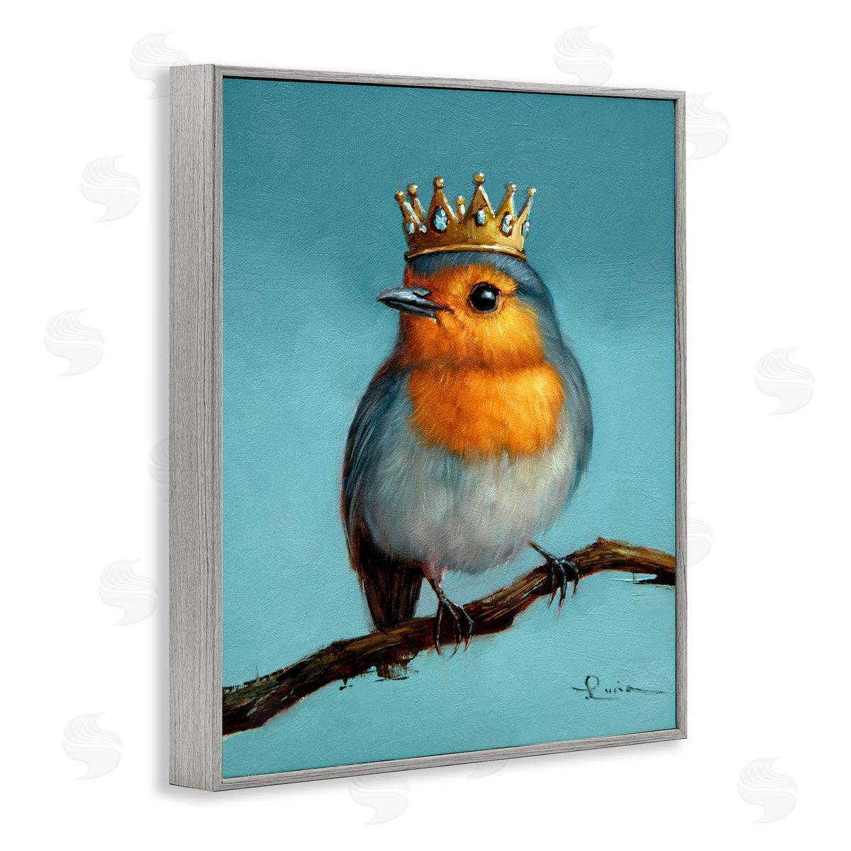 Lucia Heffernan Royal Robin Perched Gray Framed Giclee Print Wall Art