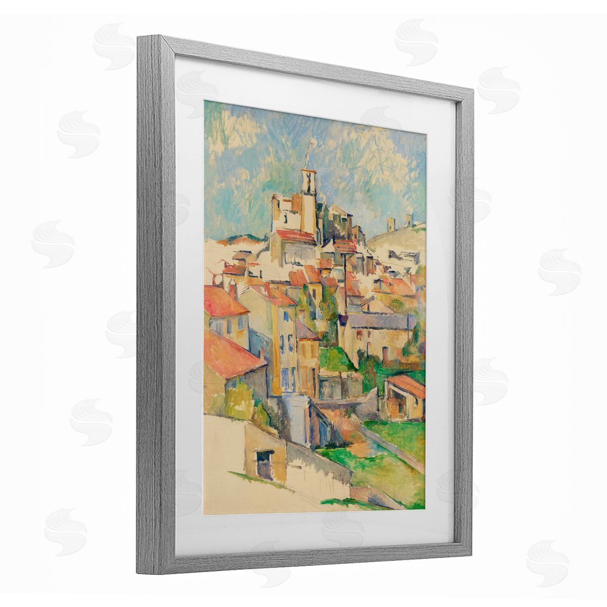 Paul Cezanne Gardanne Cezanne Cityscape Gray Framed Print Under Glass with White Mat Wall Art