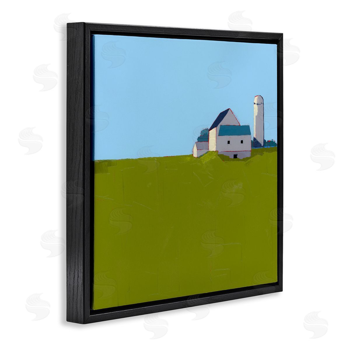 Ruth LaGue Farmland Silo in Distance Black Floating Frame Canvas Wall Art Print