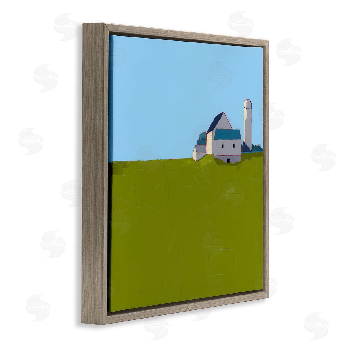 Ruth LaGue Farmland Silo in Distance Brown Floating Frame Canvas Wall Art Print