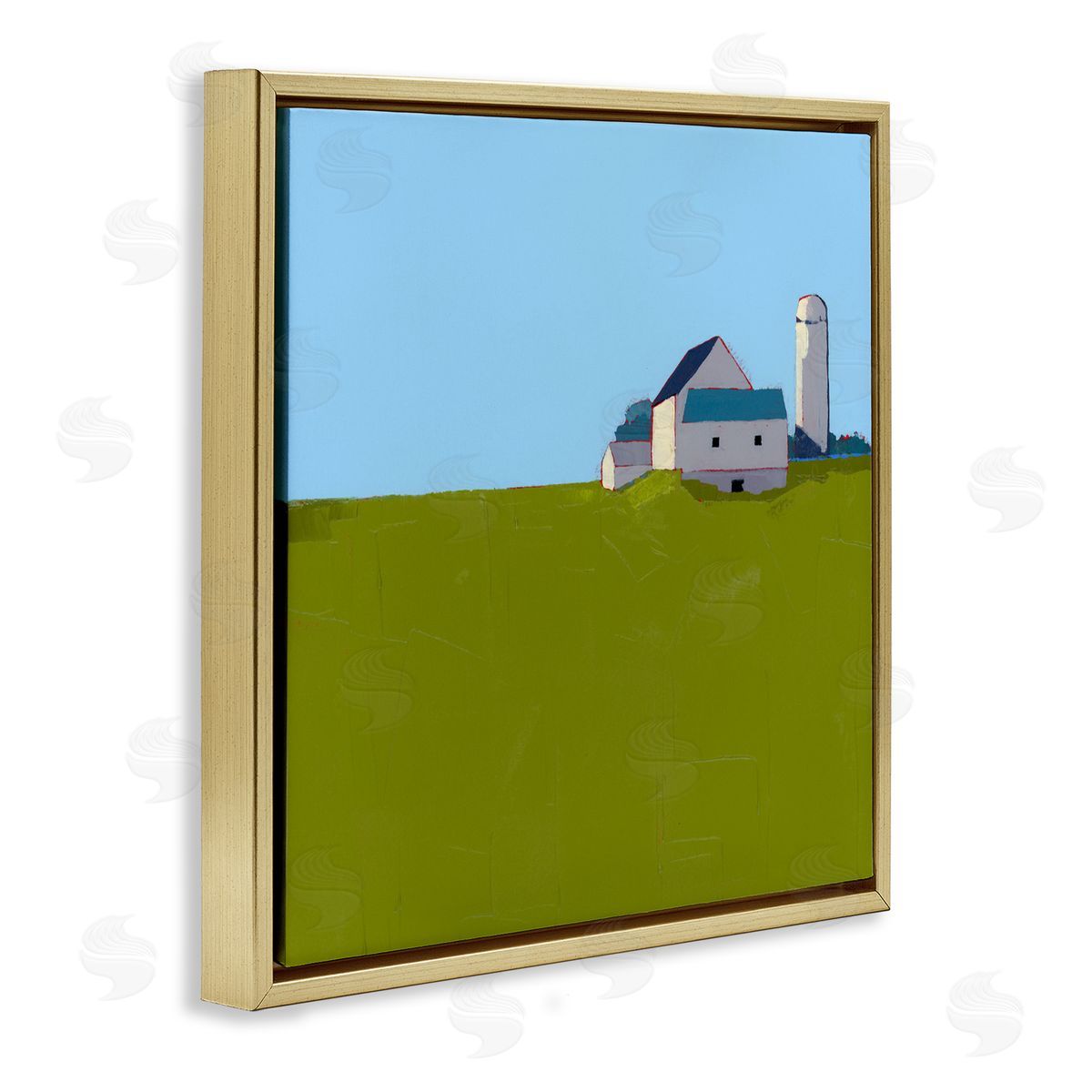 Ruth LaGue Farmland Silo in Distance Gold Floating Frame Canvas Wall Art Print