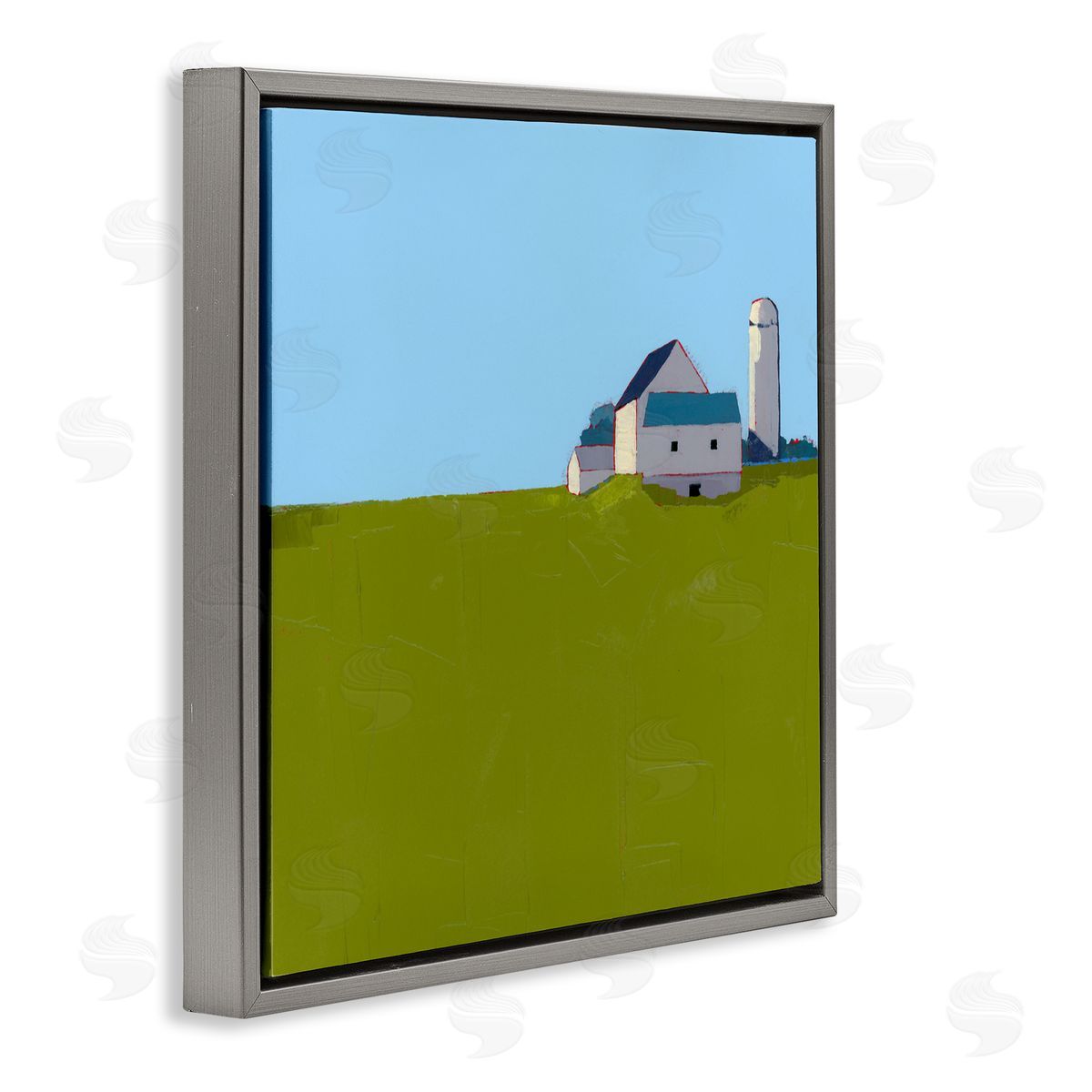 Ruth LaGue Farmland Silo in Distance Gray Floating Frame Canvas Wall Art Print