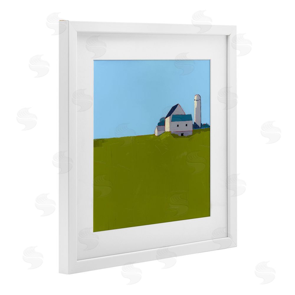 Ruth LaGue Farmland Silo in Distance White Framed Print Under Glass Wall Art