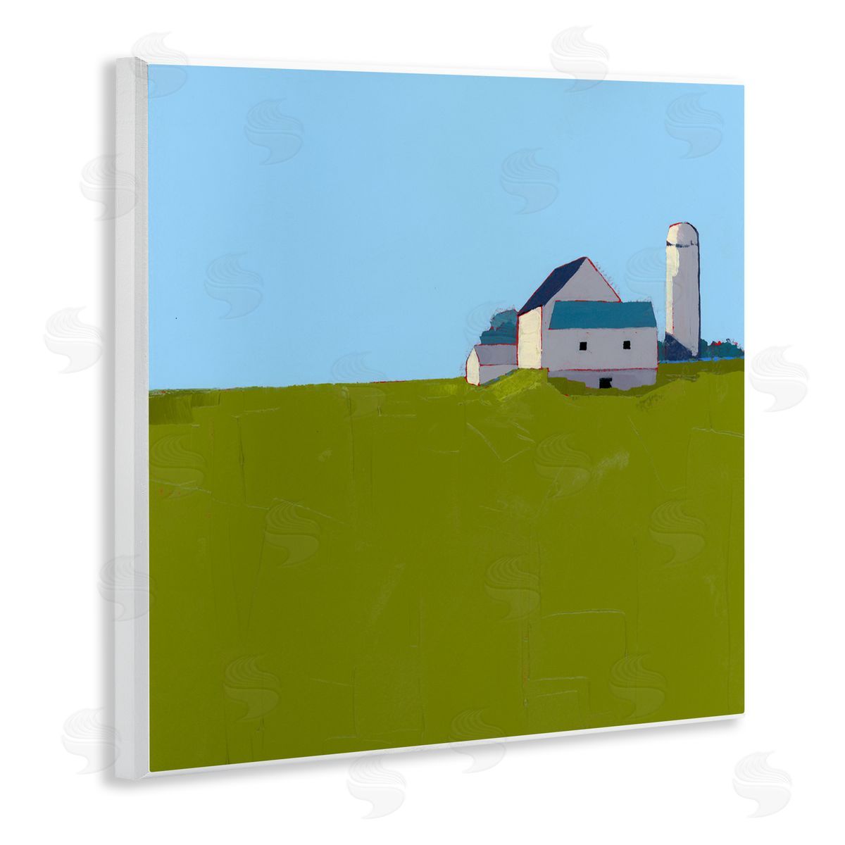 Ruth LaGue Farmland Silo in Distance Wooden Wall Plaque Art Print