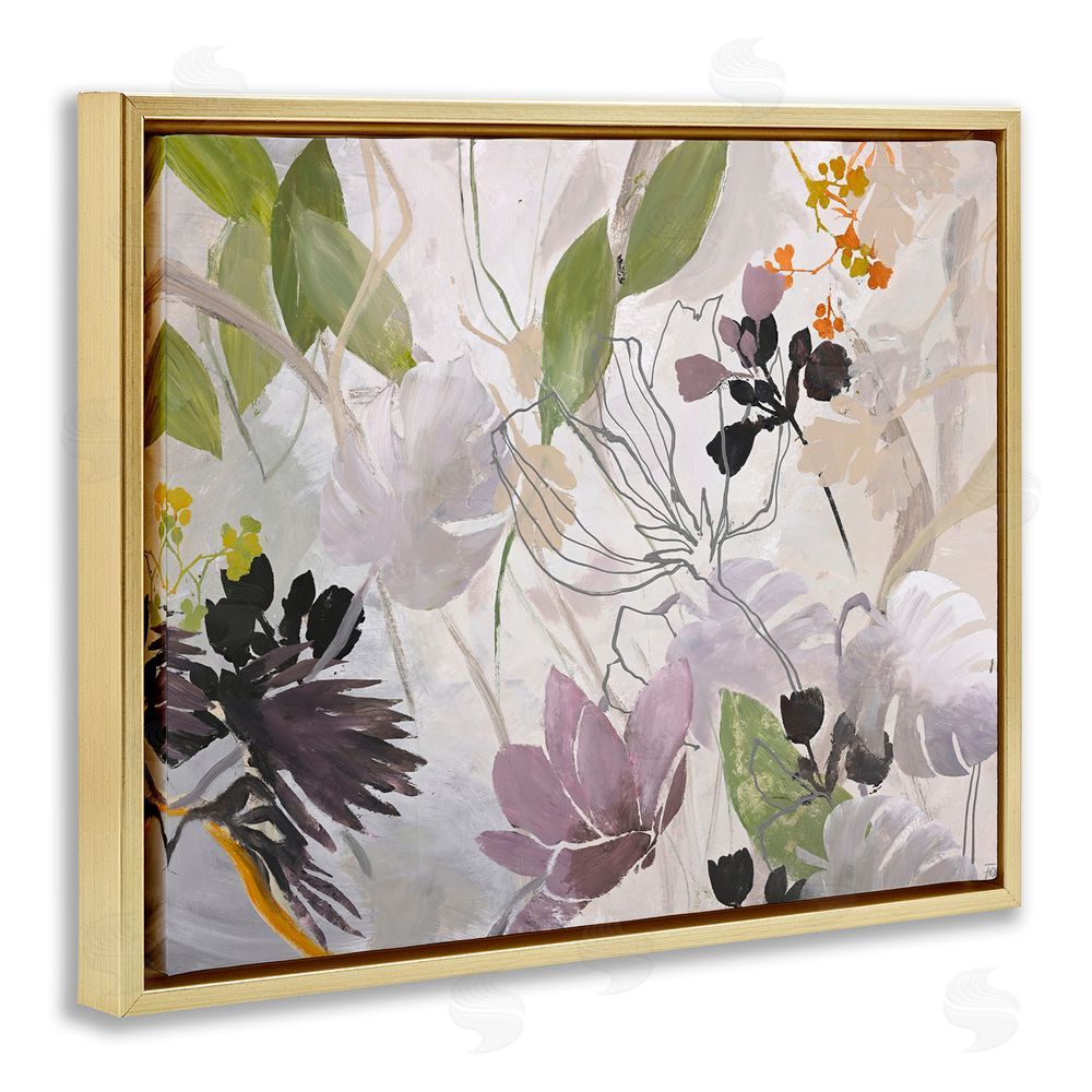Design Fabrikken Soft Spring Organic Flora Gold Floating Frame Canvas Wall Art Print