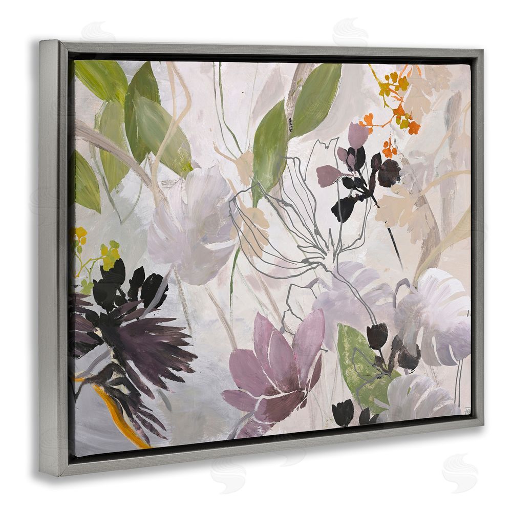 Design Fabrikken Soft Spring Organic Flora Gray Floating Frame Canvas Wall Art Print
