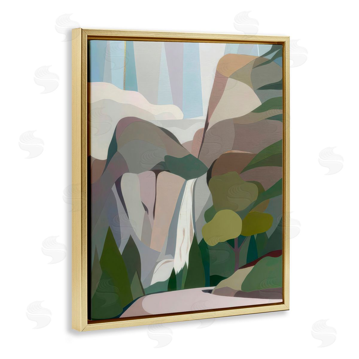 Melba Browne Abstract Bridal Veil Falls Gold Floating Frame Canvas Wall Art Print