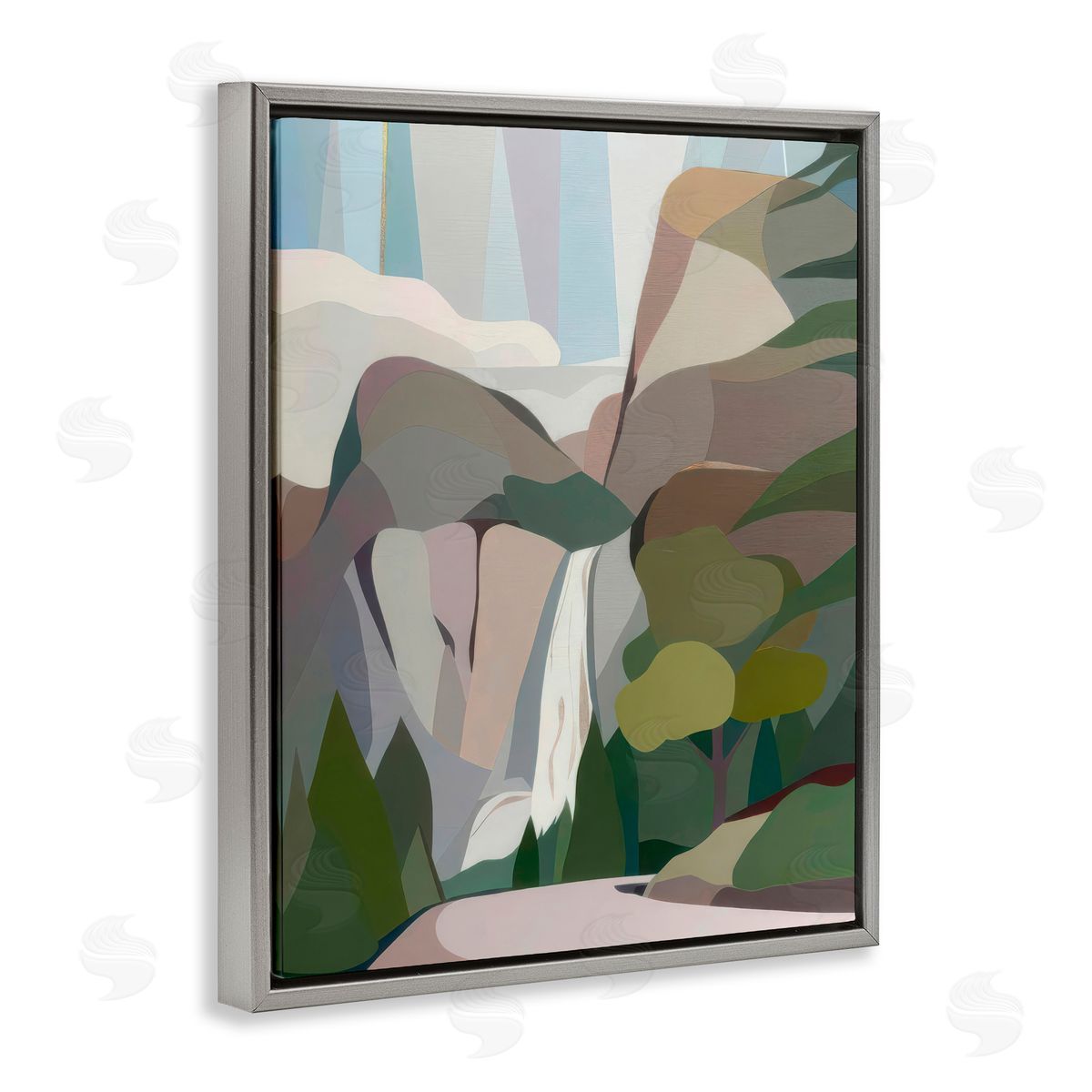 Melba Browne Abstract Bridal Veil Falls Gray Floating Frame Canvas Wall Art Print