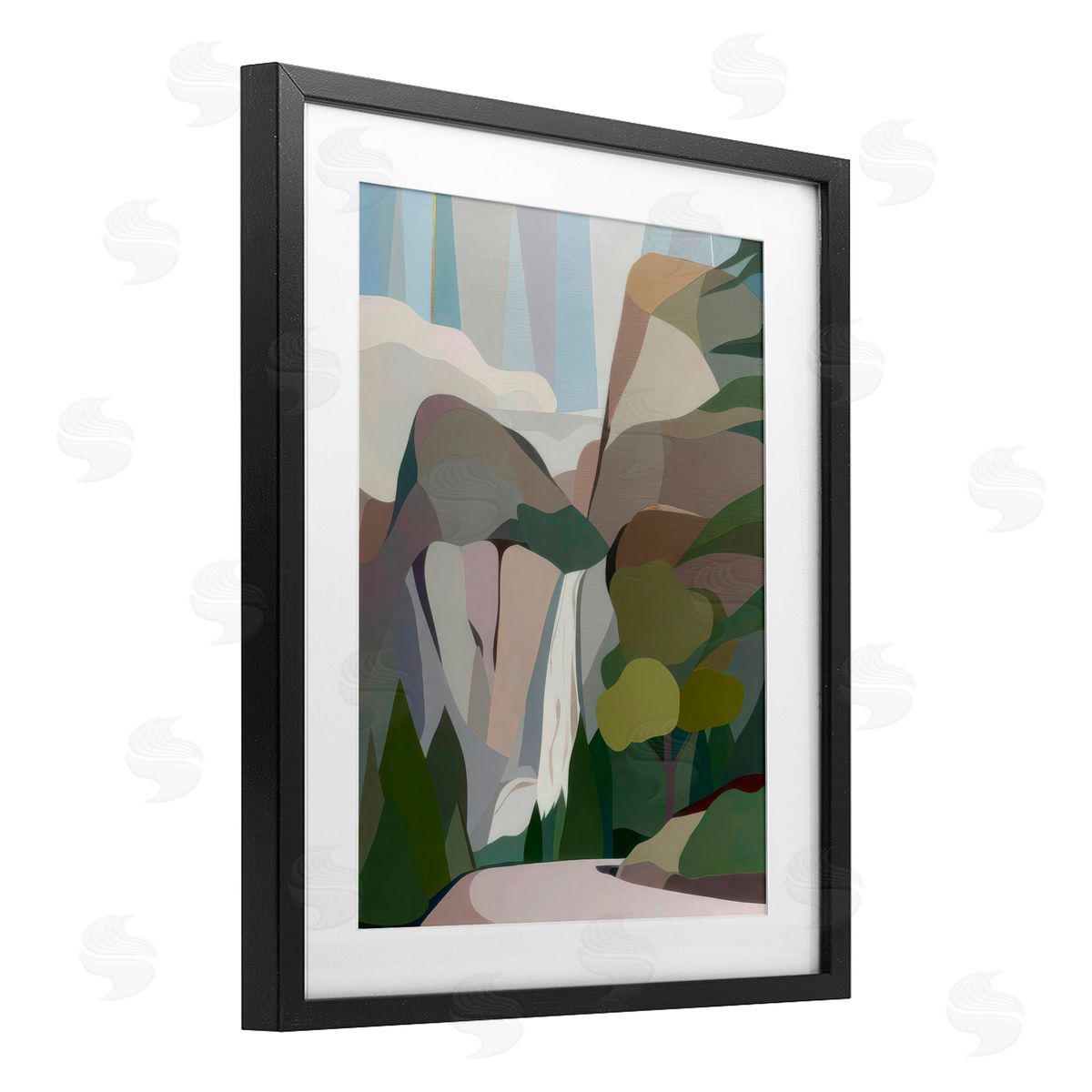 Melba Browne Abstract Bridal Veil Falls Black Framed Print Under Glass with White Mat Wall Art