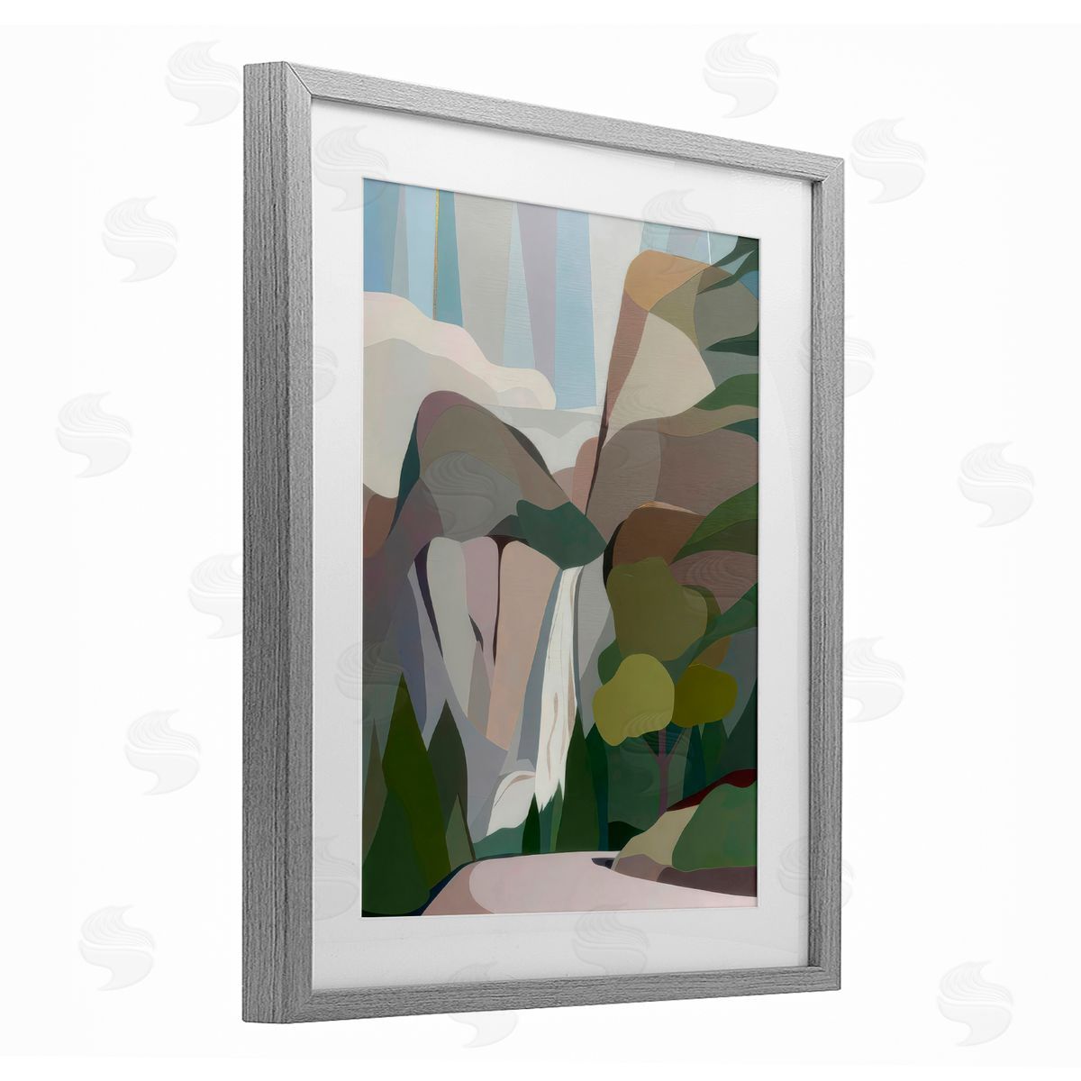 Melba Browne Abstract Bridal Veil Falls Gray Framed Print Under Glass with White Mat Wall Art