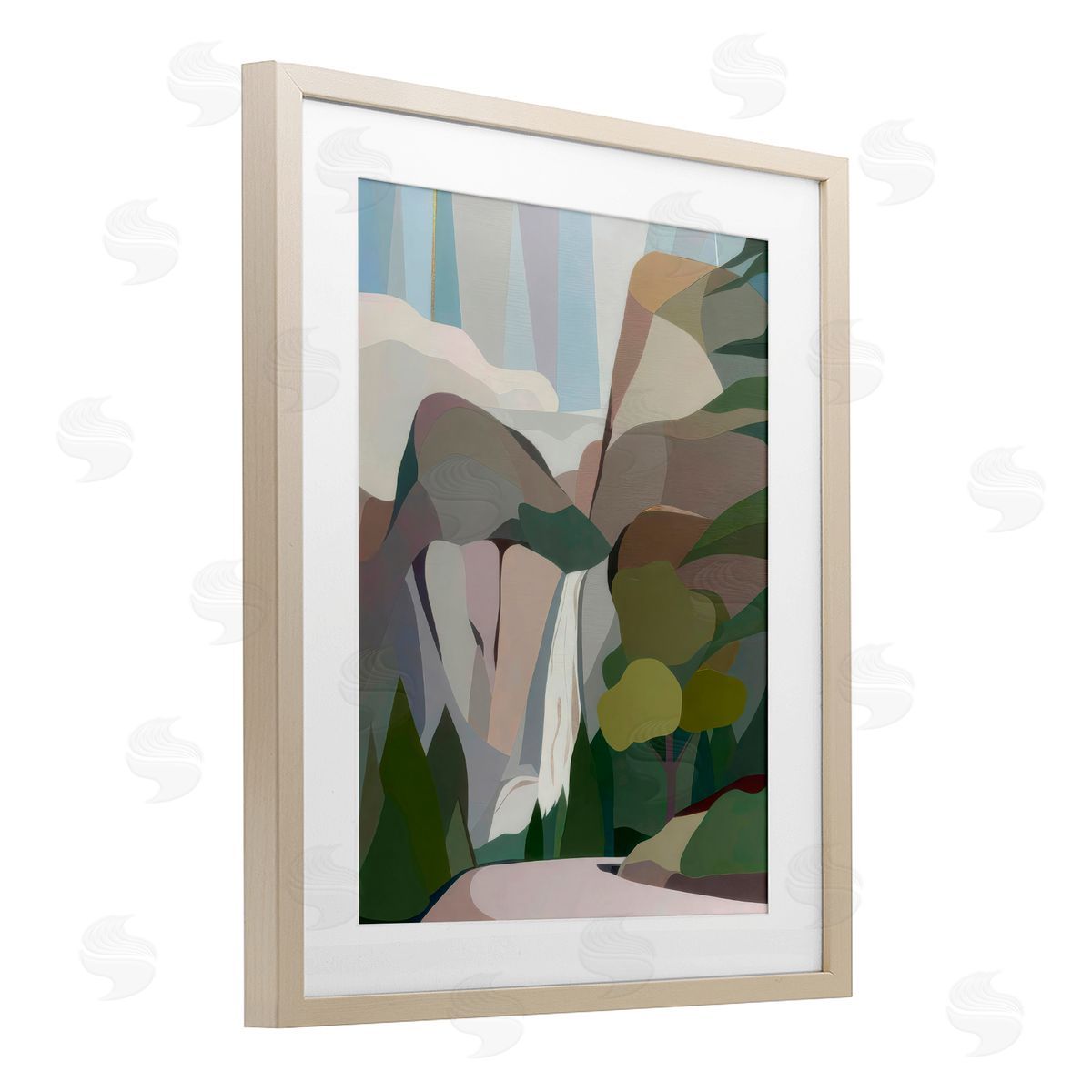 Melba Browne Abstract Bridal Veil Falls Birch Framed Print Under Glass with White Mat Wall Art