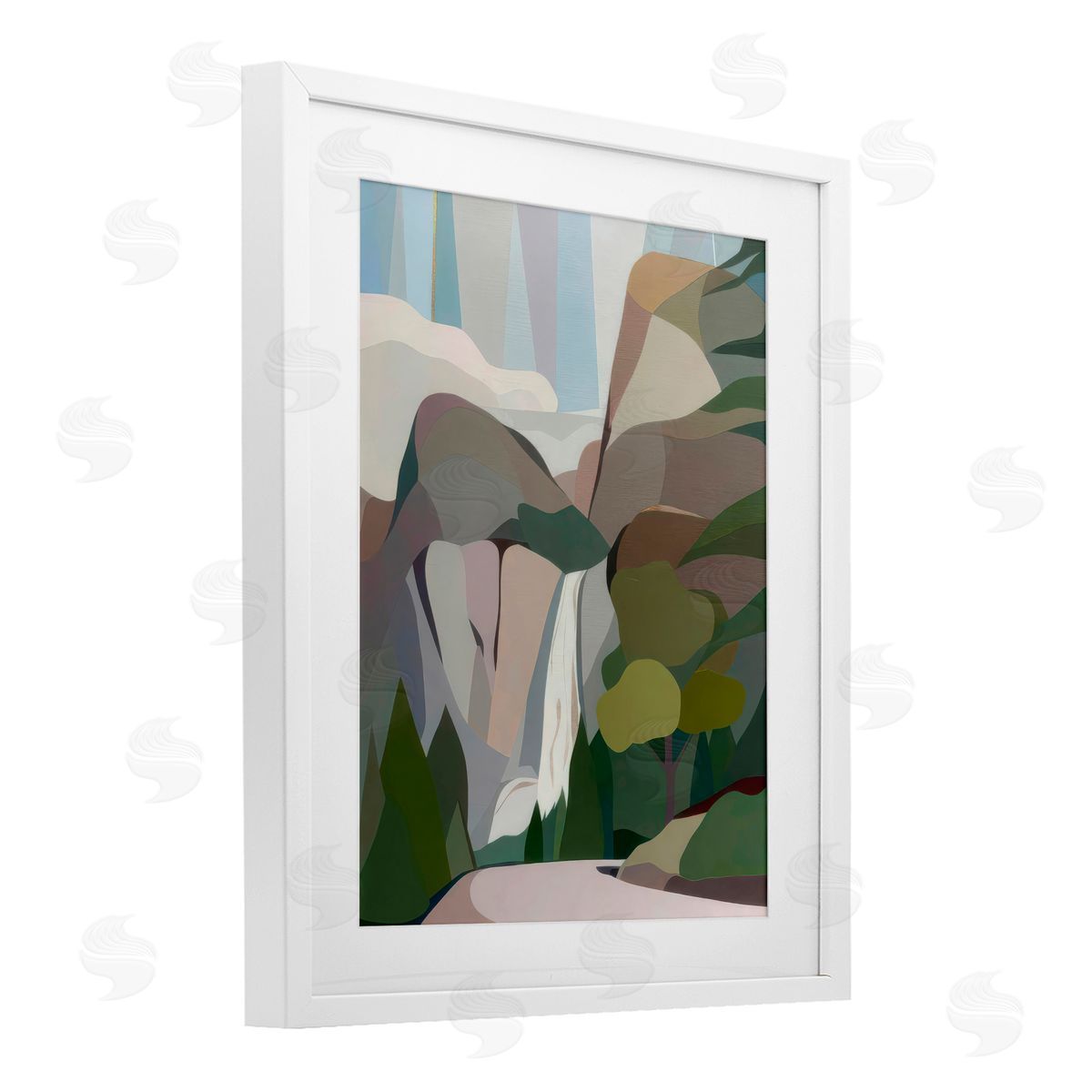 Melba Browne Abstract Bridal Veil Falls White Framed Print Under Glass with Mat Wall Art