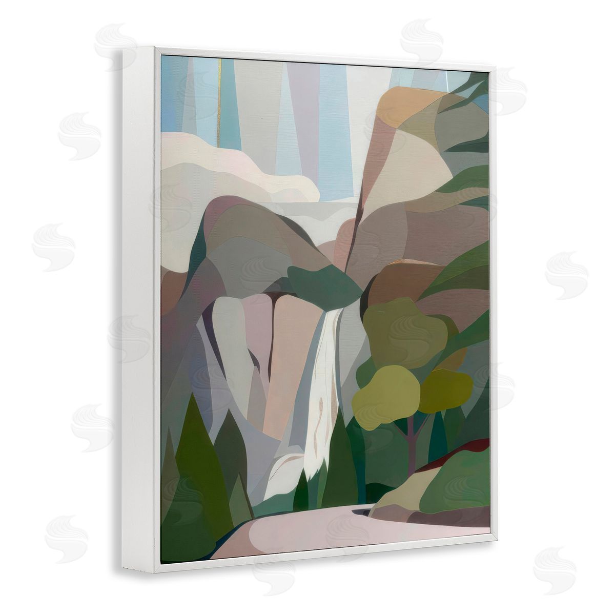 Melba Browne Abstract Bridal Veil Falls White Framed Giclee Wall Art Print