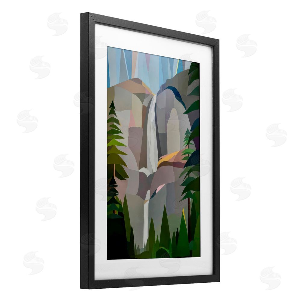 Melba Browne Morning Yosemite Falls Abstract Black Framed Print Under Glass with White Mat Wall Art