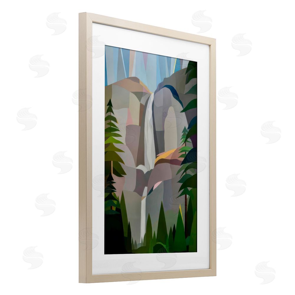 Melba Browne Morning Yosemite Falls Abstract Birch Framed Print Under Glass with White Mat Wall Art