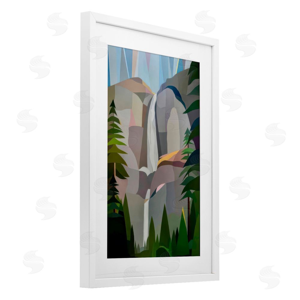 Melba Browne Morning Yosemite Falls Abstract White Framed Print Under Glass with Mat Wall Art
