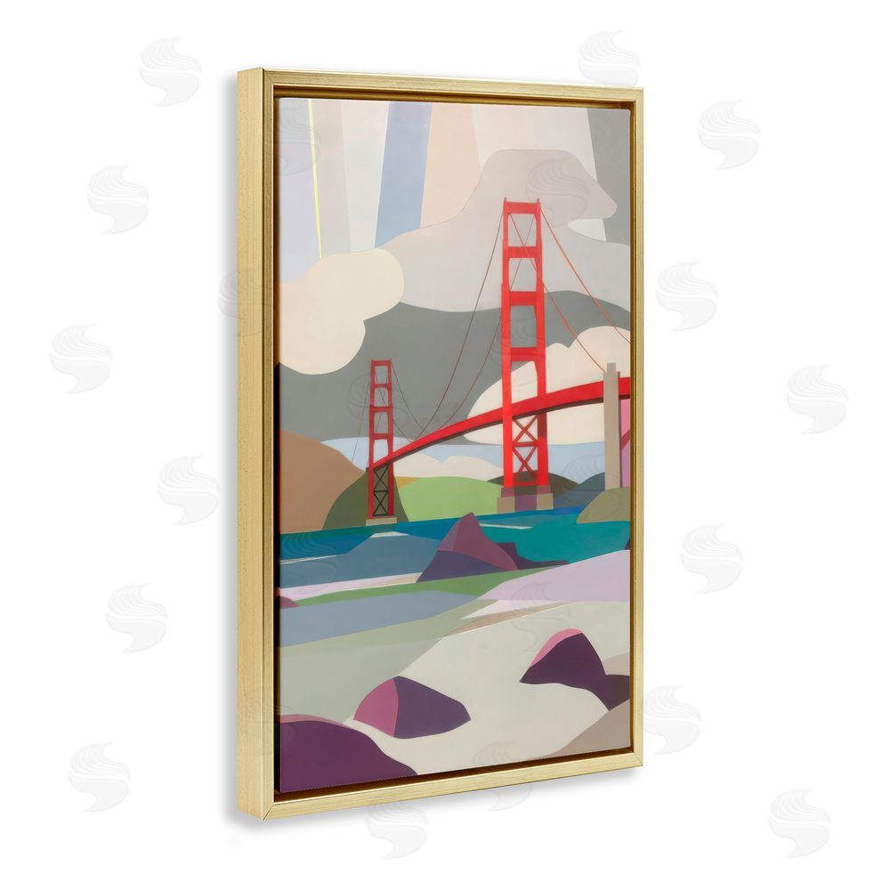 Melba Browne Golden Gate Bridge Architecture Gold Floating Frame Canvas Wall Art Print